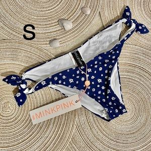 NWT S MINKPINK navy floral bow swim bottoms